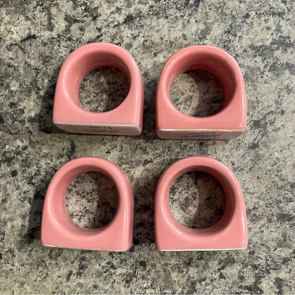 PIER 1 Standing Napkin Rings Holders Set of 4 Ceramic Round Japan 1980s